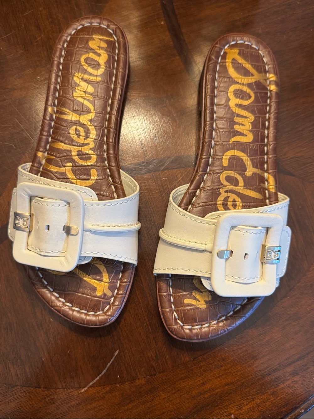 Sam Edelman ivory Leather Slide Sandals with  Buckle. Sz 6.5 NIB